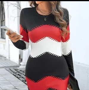 Elegant Chevron Long Sleeve Dress